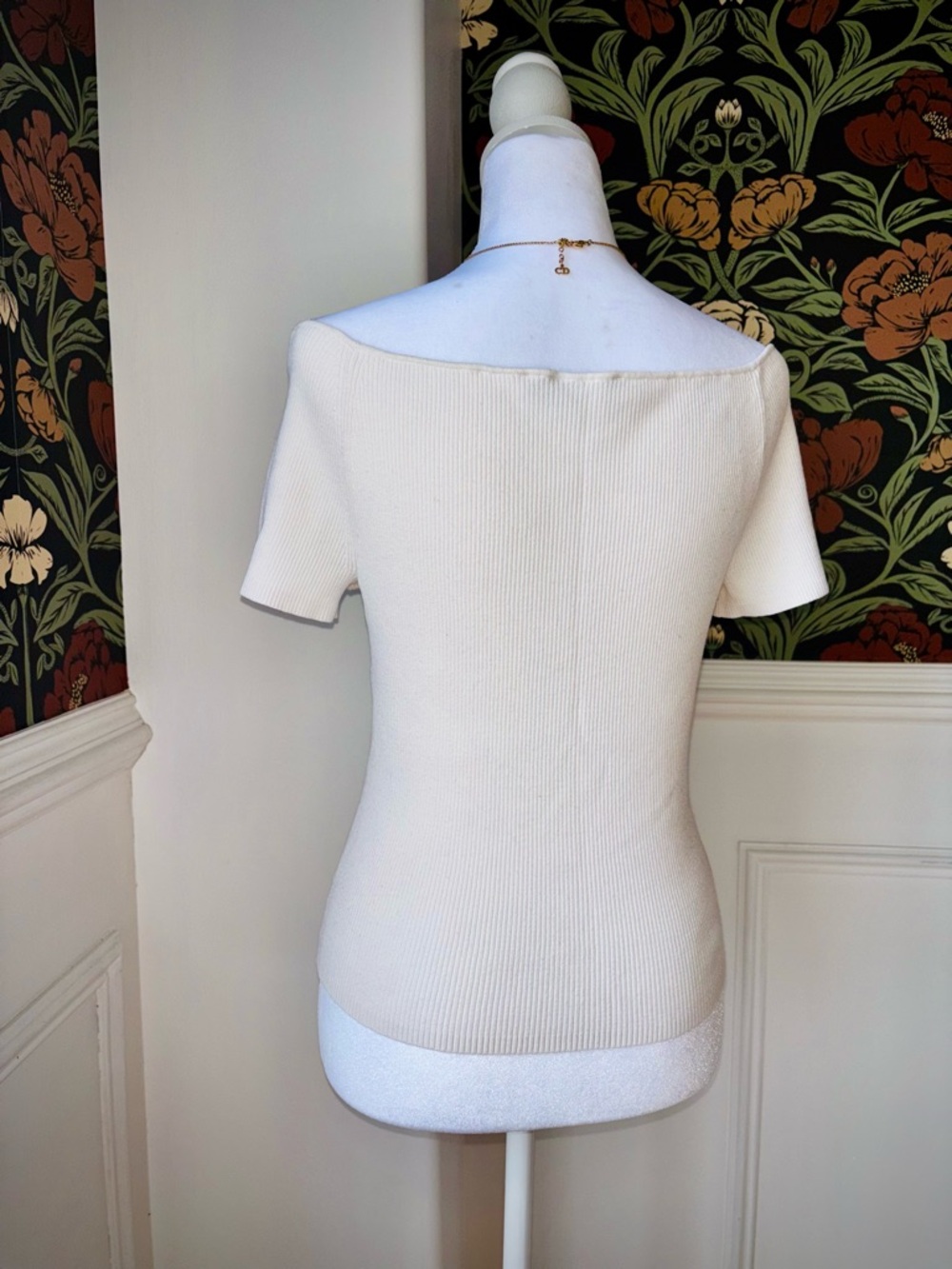 Ribbed V-Notch Bardot Top Quiet Luxury Old Money Balletcore - Picture 6 of 7